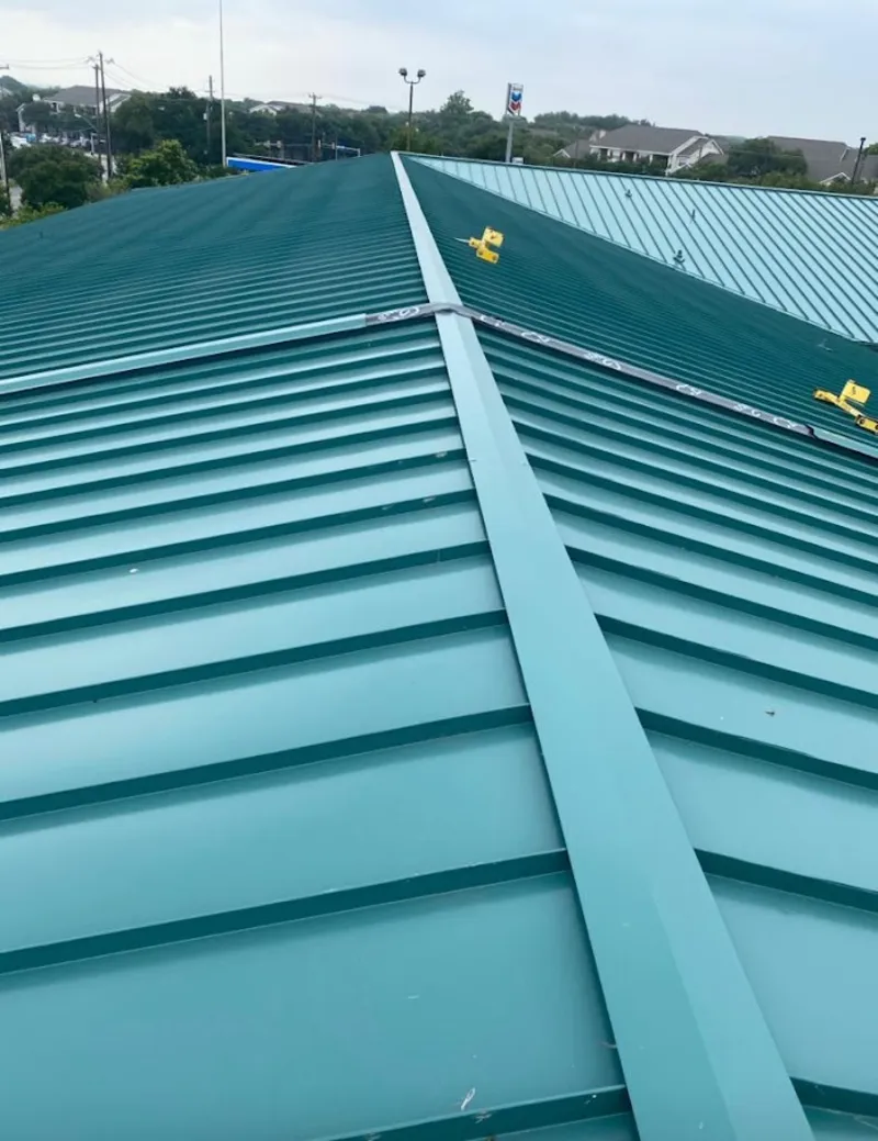 Green commercial metal roof ridge and valley for Metal Roof Repair in North Hempstead